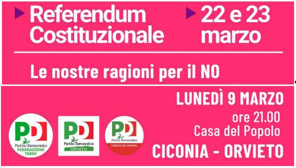 Le nostre ragioni per il NO 9-3-26 Casa del Popolo Ciconia